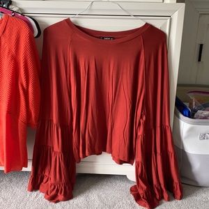 Dark Red/Rust Ruffle Arm Sleeve Top